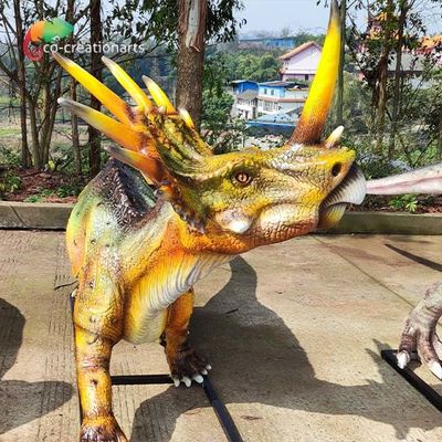 ราคาดี 110VAC ไฟเบอร์กลาส เกี่ยวกับการเคลื่อนไหว Life Size Dinosaur Statues Styracosaurus Model ออนไลน์